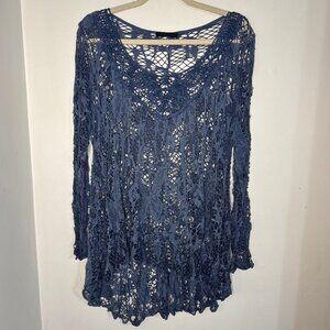 Bella Amore Made In Italy Blue Crochet Lace Boho Beachy Top No Size